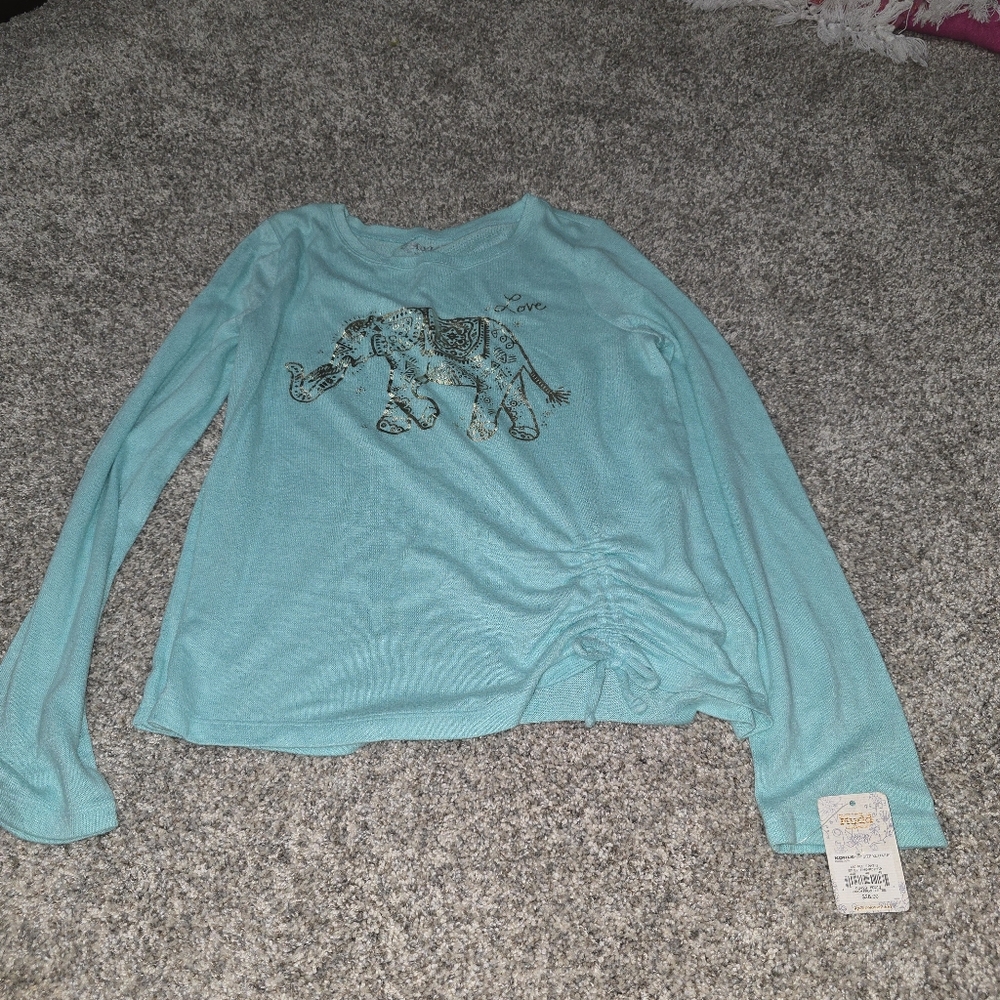 Blue Long Sleeve Elephant Print Top Jrs Mudd Nwt Size Large 14-16